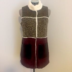 Dena New York Brown Wool Blend Tweed Faux Fur Vest